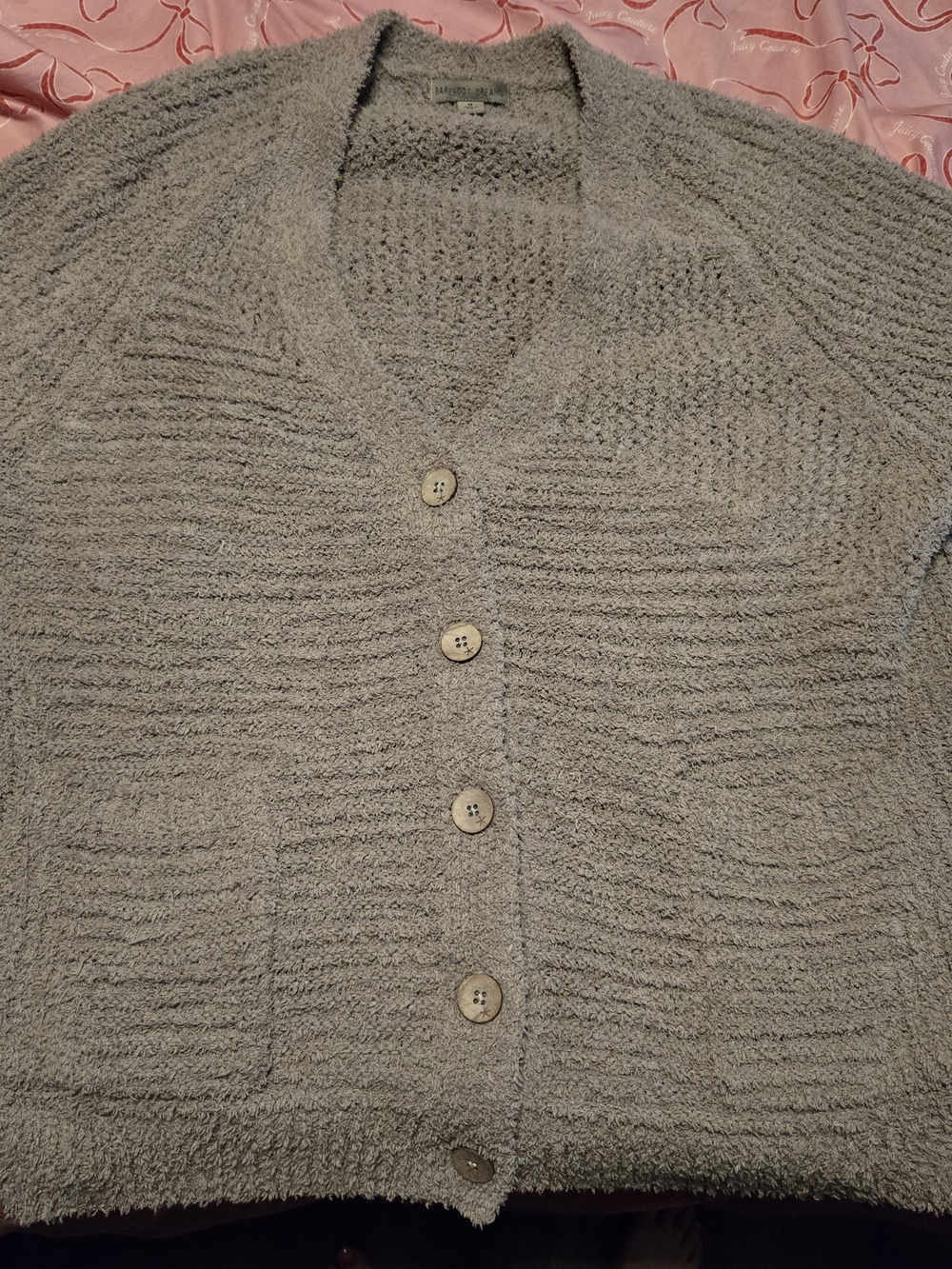 Barefoot Dreams Plush Button-Front Cardigan in Light Gray
